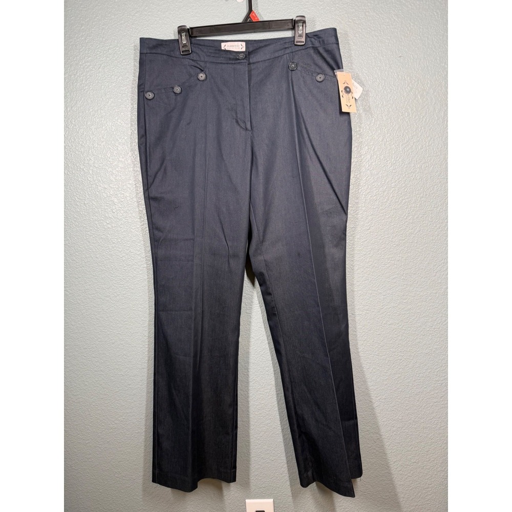 Nanette Lepore Pants Womens‎ 14 Blue Pants Buttons Flat Front Straight Leg NWT
